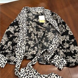 Black and White Floral and Leopard Print Blouse